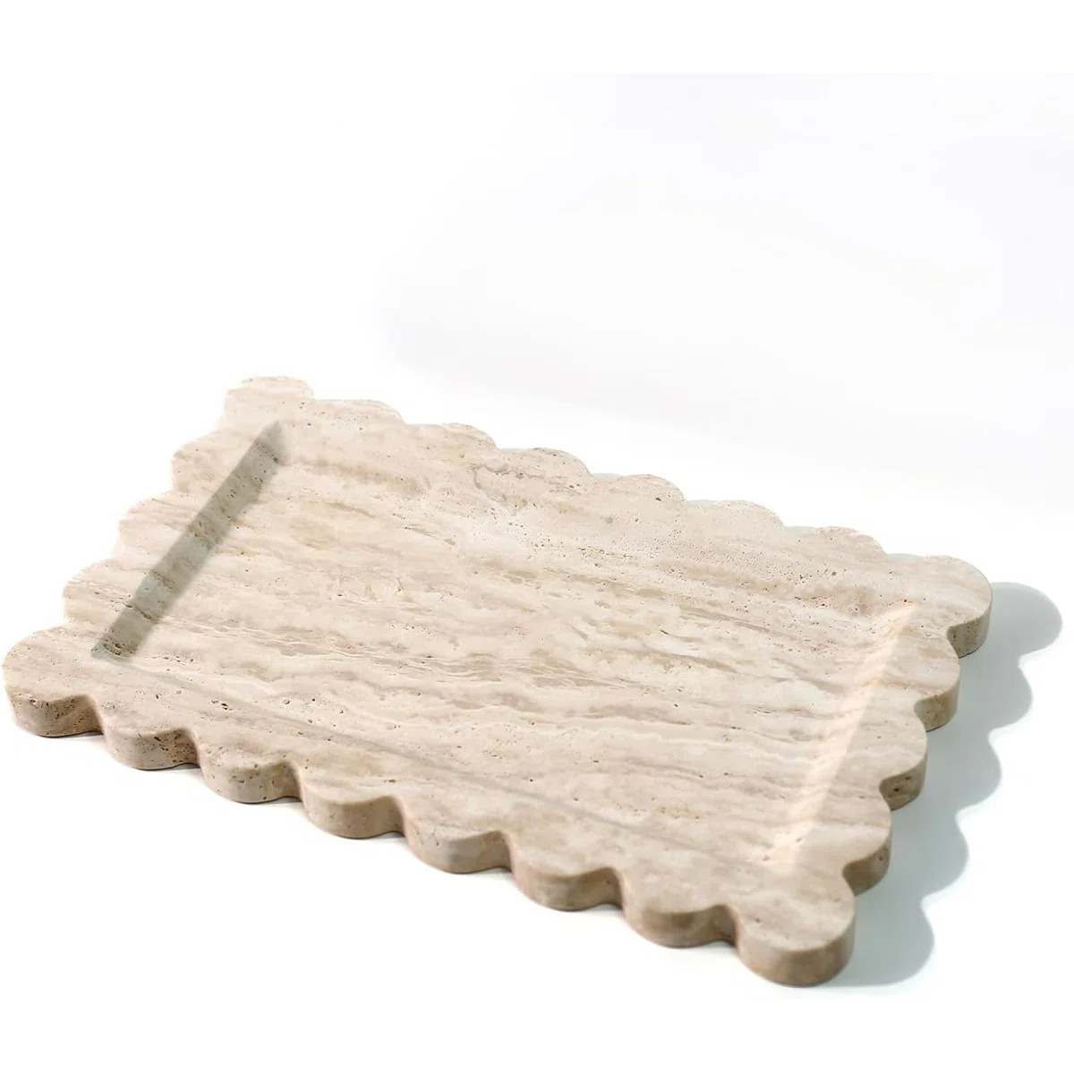 11.8"x7.4" Beige Travertine 100% Marble Tray - Scalloped Rectangle for Bathroom/Kitchen, Candle/K... | Wayfair North America