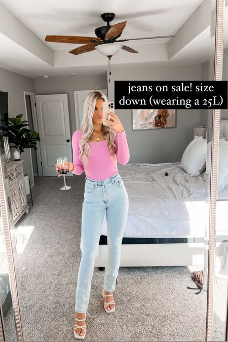jeans on sale! size down (wearing 25L) bodysuit is SNUG

#LTKunder50 #LTKSeasonal #LTKstyletip