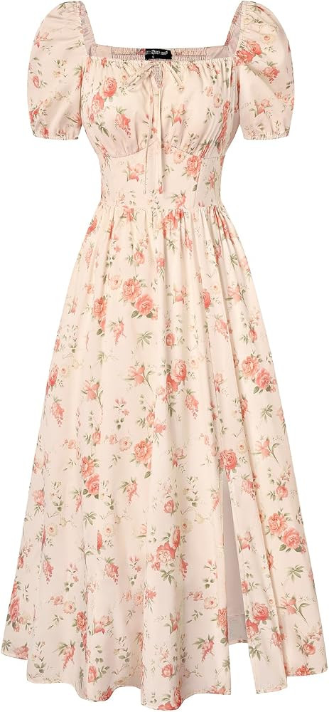 Scarlet Darkness Women's Floral Corset Dress with Split 2026 Summer Spring Square Neck Midi Milkm... | Amazon (US)