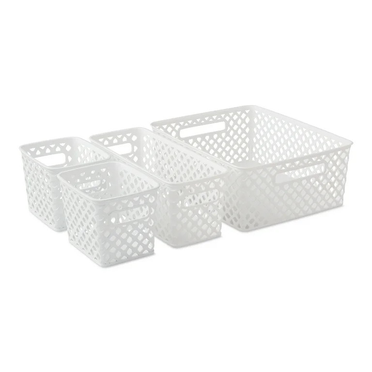 Mainstays 4-Piece White Decorative Storage Basket Set - Walmart.com | Walmart (US)