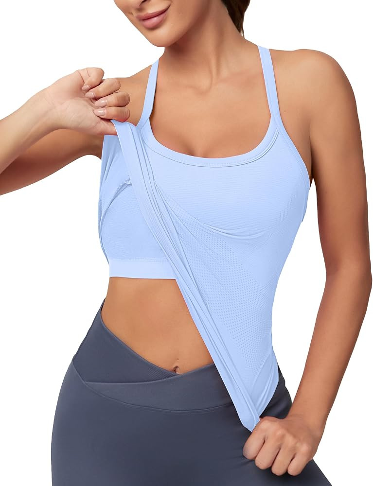 MathCat Workout Tank Tops for Women with Built in Bra, Sleeveless Gym Tops Seamless Racerback Ath... | Amazon (US)