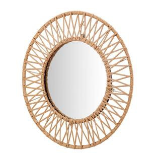 StyleWell Medium Round Brown Modern Accent Mirror with Polyrattan Braiding (24 in. Diameter)-MR18... | The Home Depot