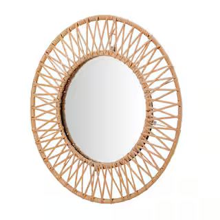 Medium Round Brown Modern Accent Mirror with Polyrattan Braiding (24 in. Diameter) | The Home Depot