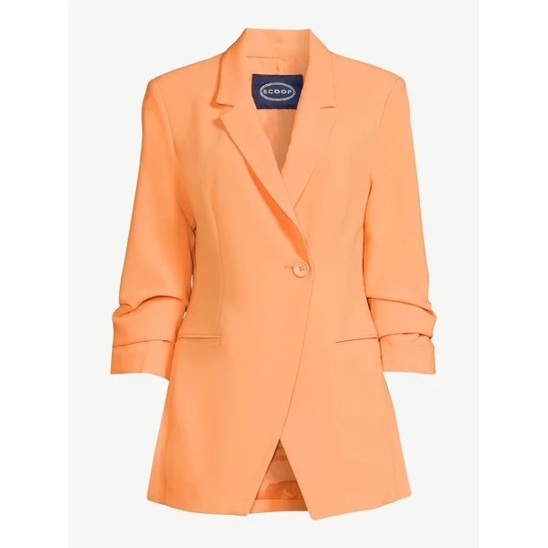 Scoop Women's Scrunch Sleeve Relaxed One Button Blazer, Sizes XS-XXL - Walmart.com | Walmart (US)
