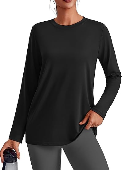 PINSPARK Workout Tops for Women Long Sleeve Yoga Shirts Crew Neck Athletic Top Loose Fit for Runn... | Amazon (US)