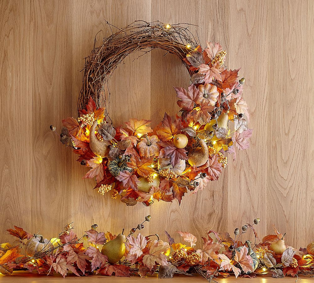 Faux Lit Harvest Wreath &amp; Garland | Pottery Barn (US)