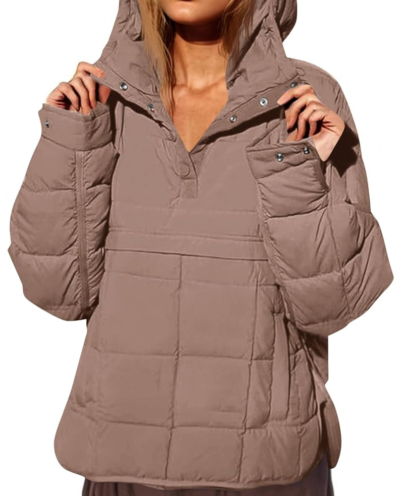 Fazortev Womens Oversized Puffer Jacket Quilted Dolman Hoodies Pullover Long Sleeve Lightweight W... | Amazon (US)