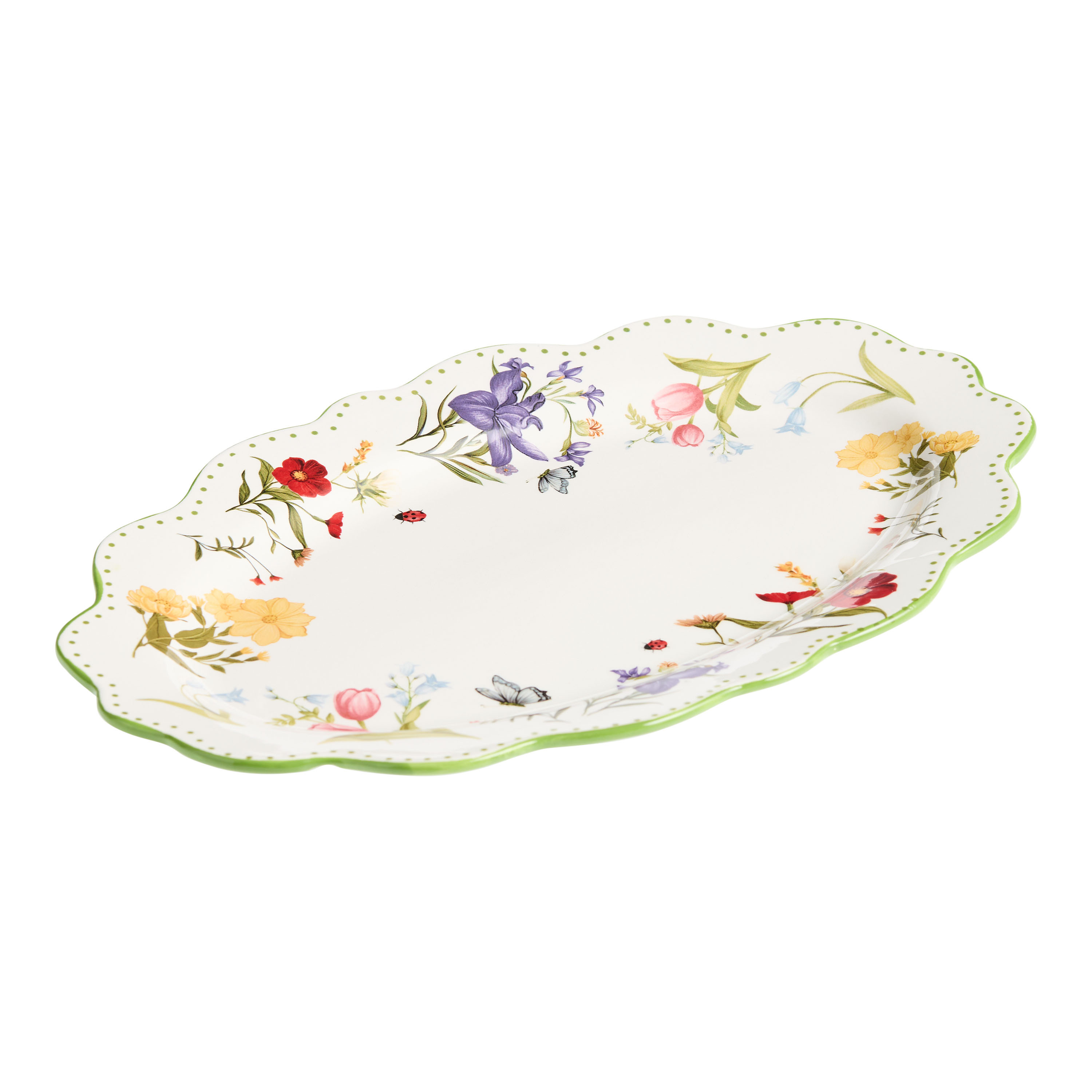 White Vintage Floral Scalloped Serving Platter | World Market
