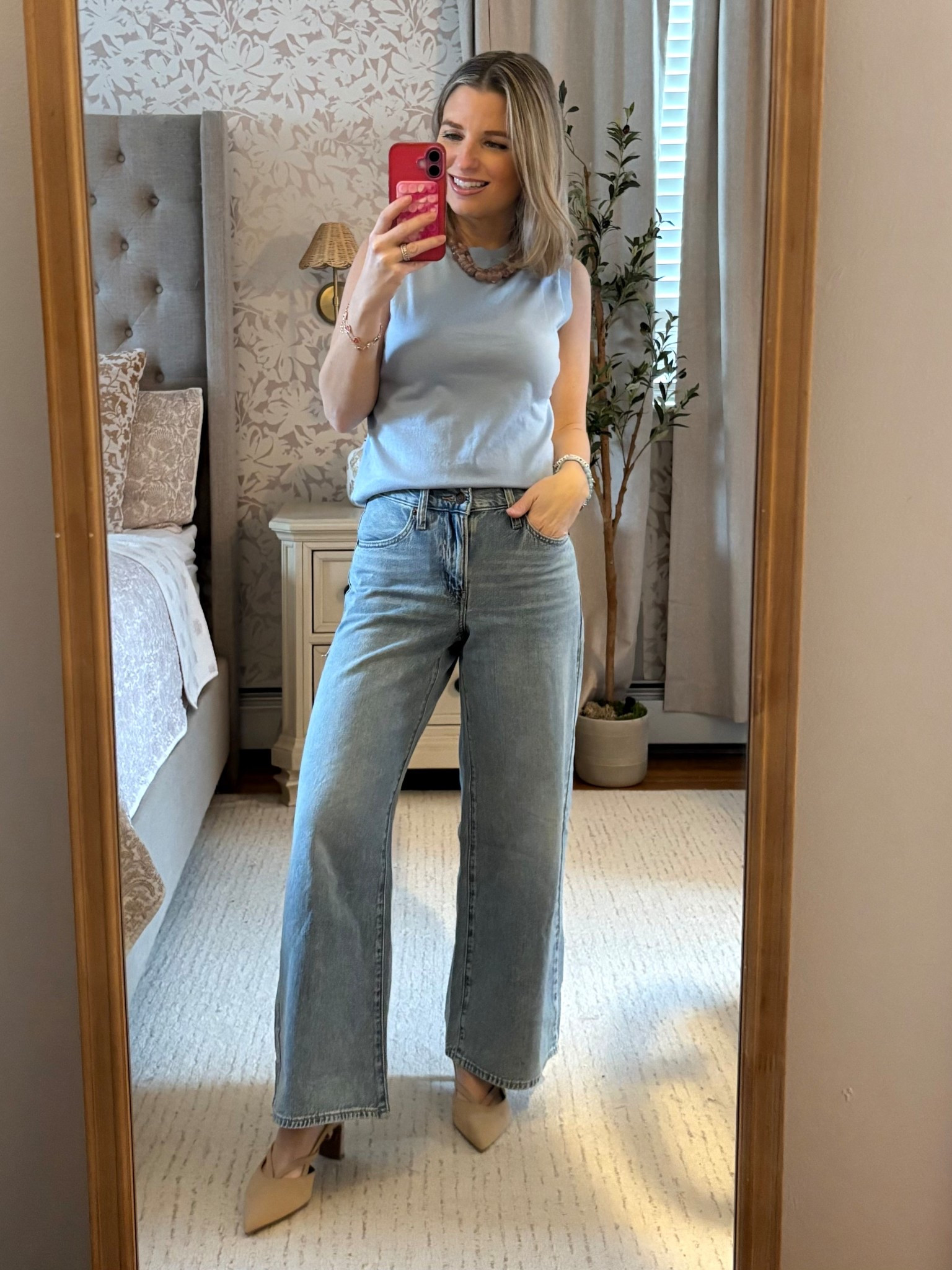 Baby blue cashmere blend white top under $30! Spring perfection! 

Jeans 24x27 

#LTKmomlife #LTKSaleAlert #LTKPetite