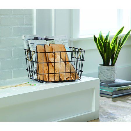 Better Homes & Gardens Medium Rectangle Wire Basket with Brass Handles | Walmart (US)