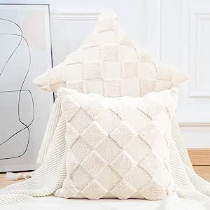 MADIZZ Set of 2 Soft Plush Short Wool Velvet Decorative Throw Pillow Covers 24x24 inch Beige Squa... | Amazon (US)
