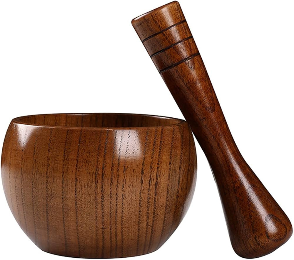Hisize Wood Mortar and Pestle Set, Wood Grinder Bowl for Guacamole, Salsa, Herb Crusher and Pill | Amazon (US)
