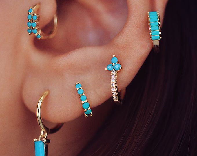 18k Gold Turquoise Earrings Turquoise Flower Earring - Etsy | Etsy (US)