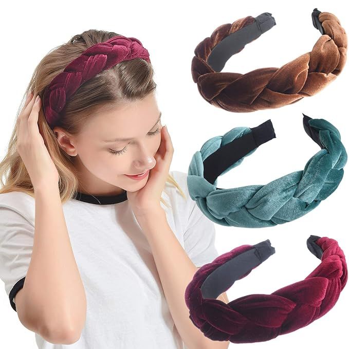 iloovee 3 Pack Velvet Headbands for Women Thick headband 90S Vintage Alice Braided Hair Bands Hai... | Amazon (US)