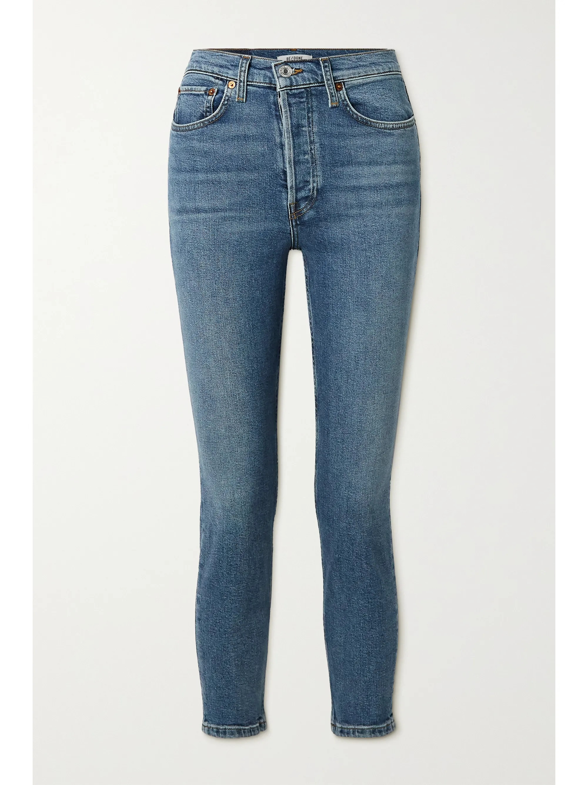 Blue 90s Comfort Stretch High-Rise Ankle Crop skinny jeans | RE/DONE | NET-A-PORTER | NET-A-PORTER (US)