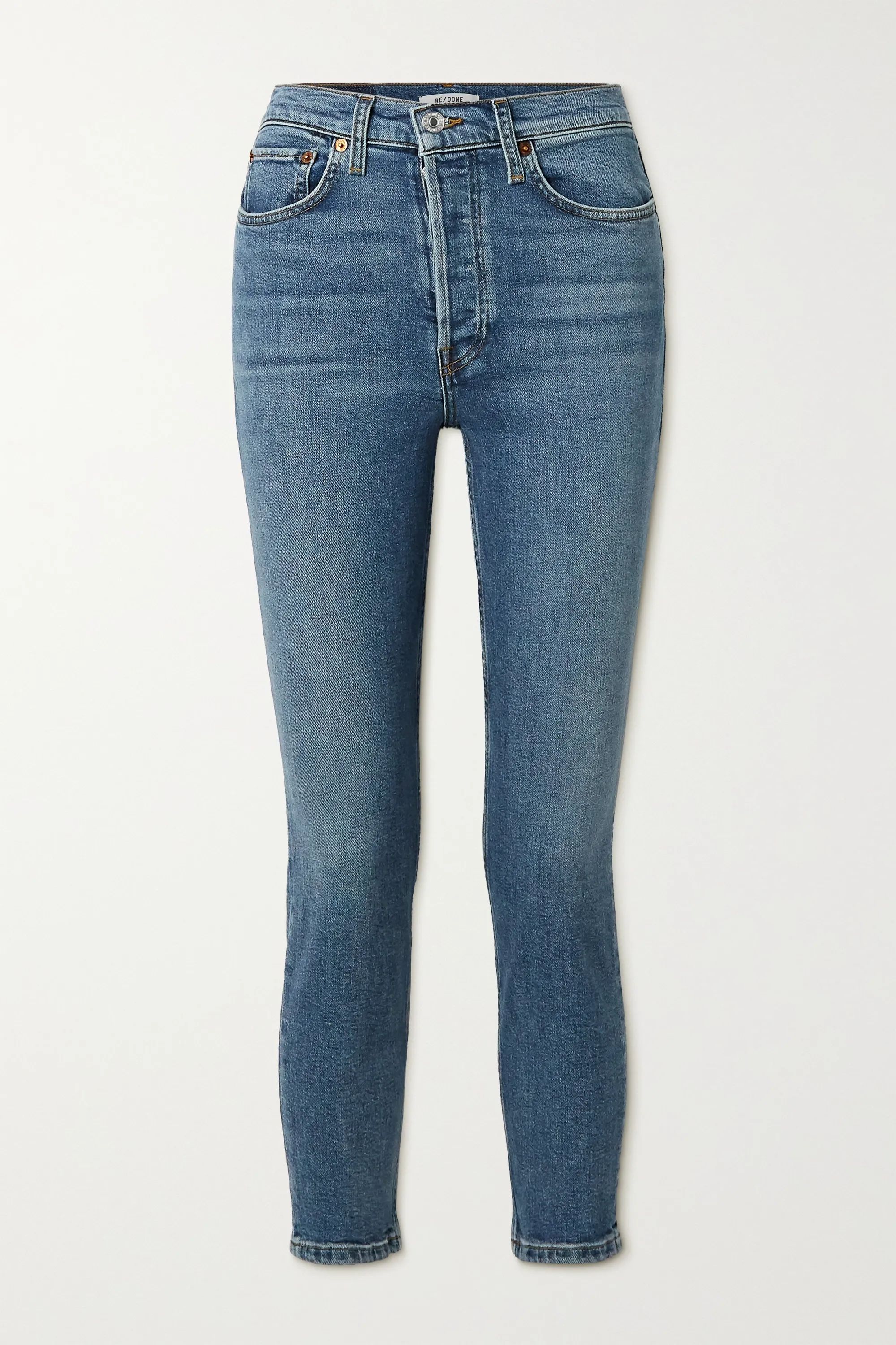 Blue 90s Comfort Stretch High-Rise Ankle Crop skinny jeans | RE/DONE | NET-A-PORTER | NET-A-PORTER (US)