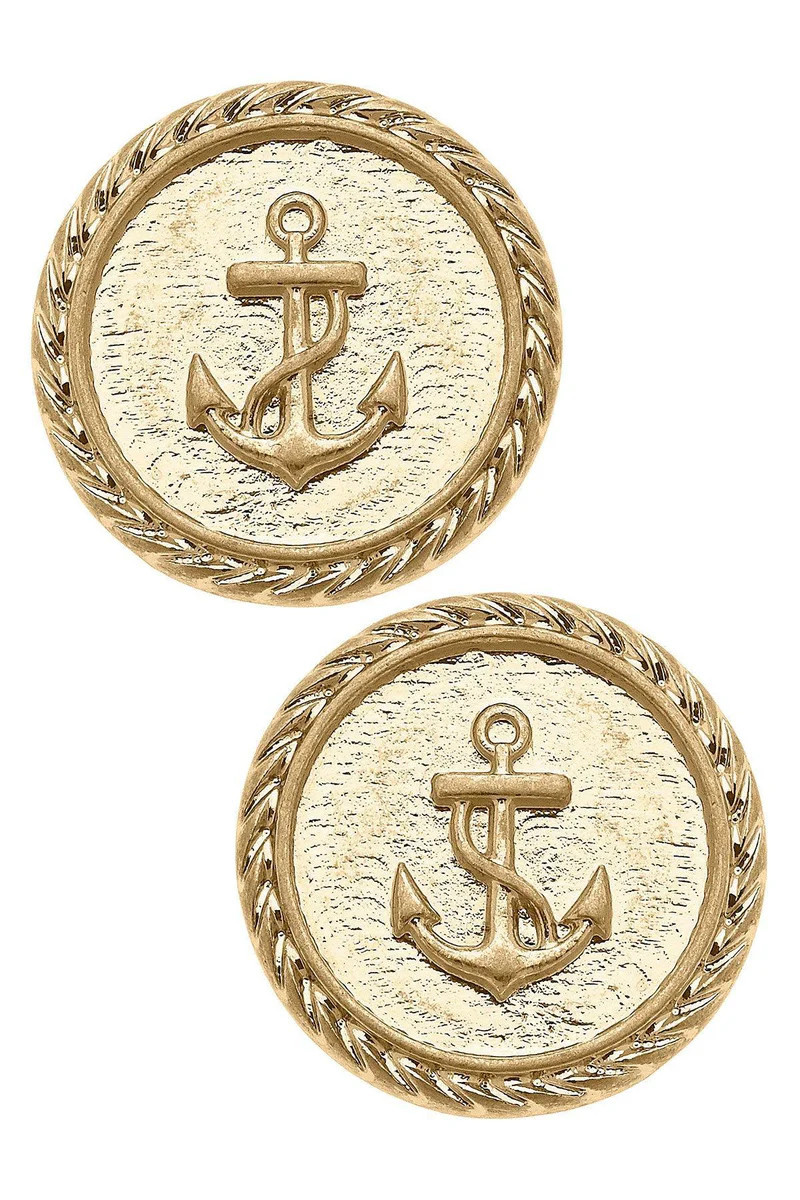 Rosemary Anchor Stud Earrings in Worn Gold - FINAL SALE | CANVAS