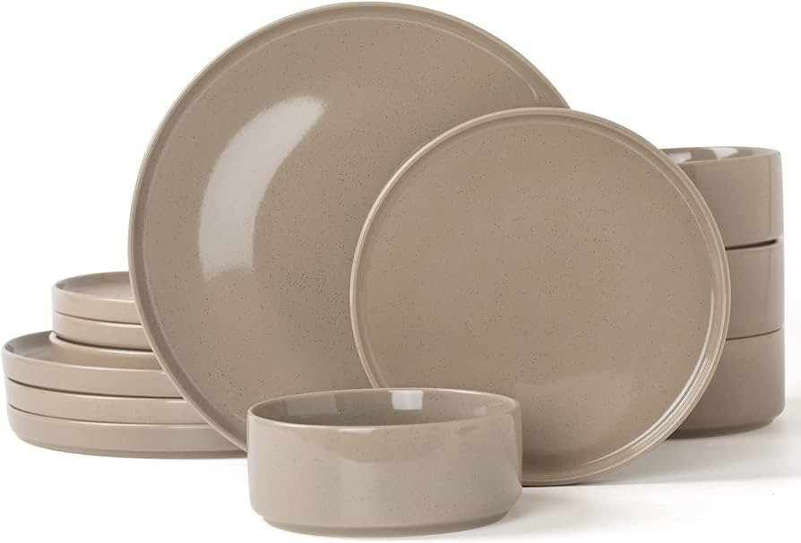 Famiware Plates and Bowls Set, 12 Pieces Dinnerware Sets, Dishes Set for 4, Cinnamon Brown | Amazon (US)