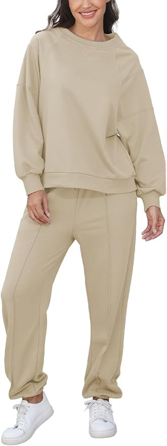 Women 2 Piece Sweatsuit Sets Oversized Sweatshirt Jogger Sweatpants 2025 Fall Loungewear Tracksui... | Amazon (US)