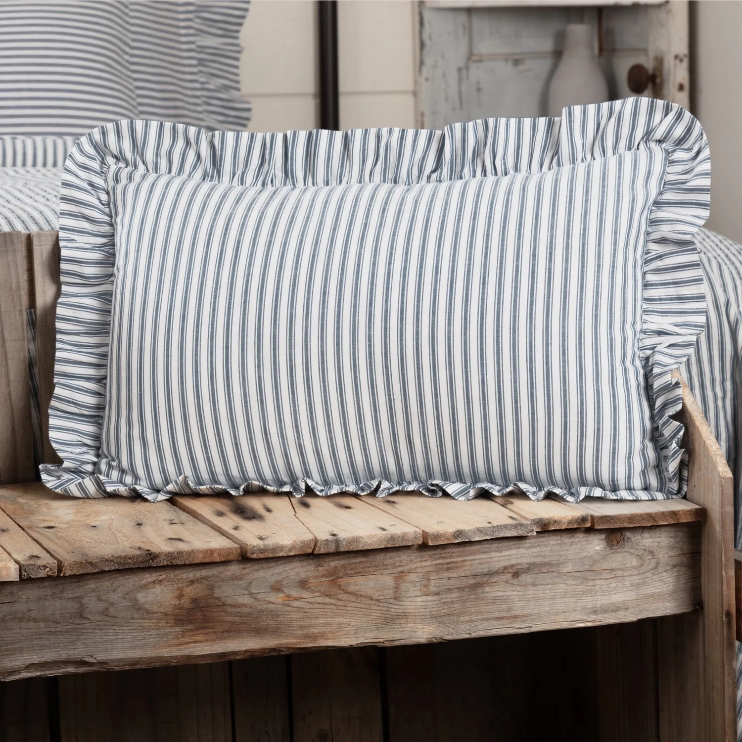 VHC Brands Sawyer Mill Ticking Striped Cotton Farmhouse Pillow 22x14 Filled Bedding Accessory, 14... | Walmart (US)