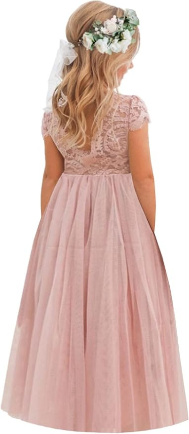 2Bunnies Girl Paisley Lace Back A-Line Tutu Tulle Party Flower Girl Dress | Amazon (US)