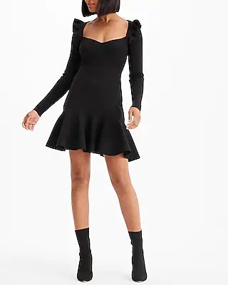 Sweetheart Neck Ruffle Fit And Flare Sweater Dress | Express