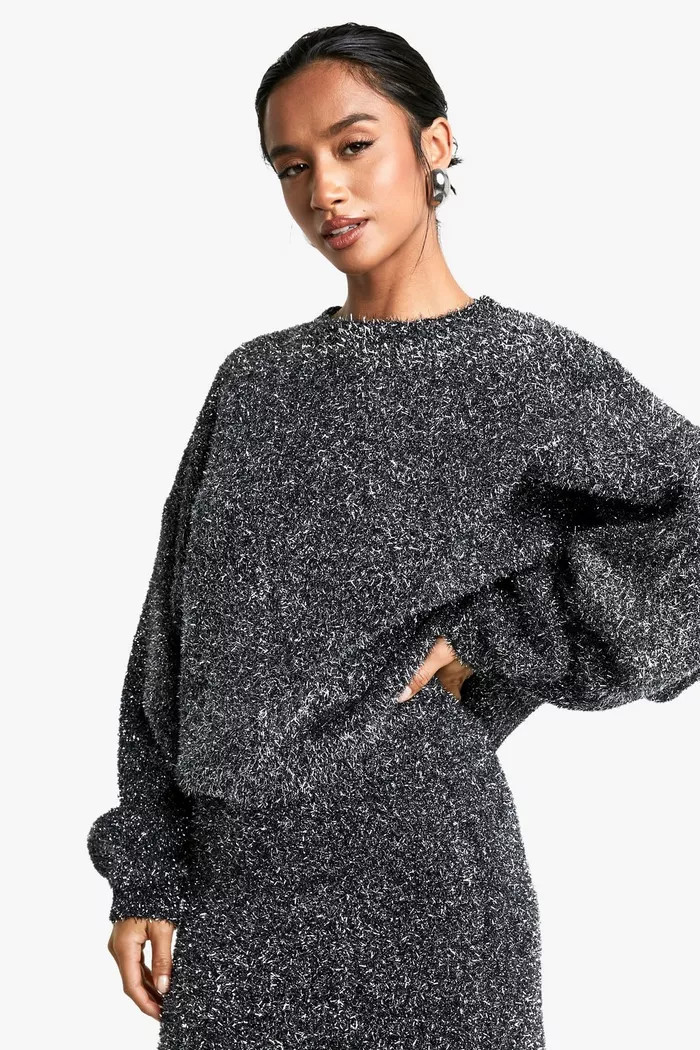 Petite Tinsel Knit Jumper And Maxi Skirt Co Ord | Boohoo.com (UK & IE)