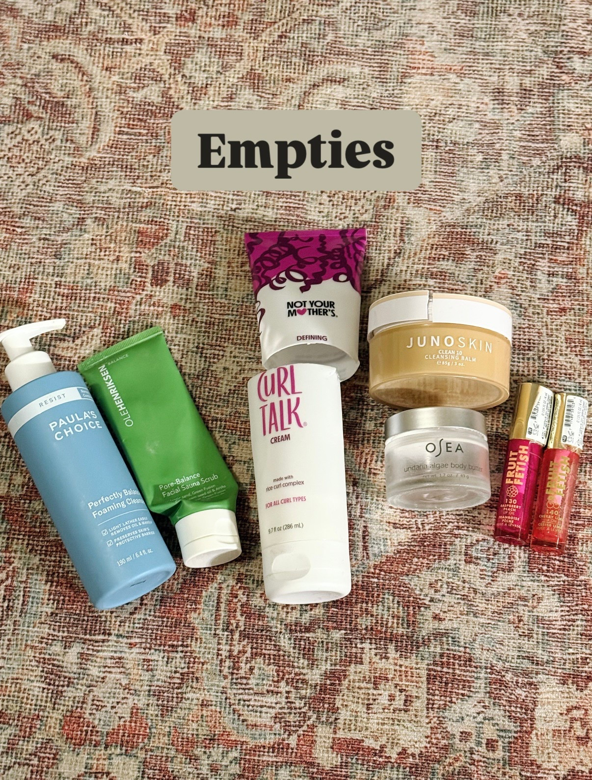 Empties, haircare empties, skincare empties, Paula’s Choice, Ole Henriksen, Not Your Mother’s Curl, Osea, Juno skin cleansing balm, Milani lip fetish oil

#LTKFindsUnder50 #LTKBeauty