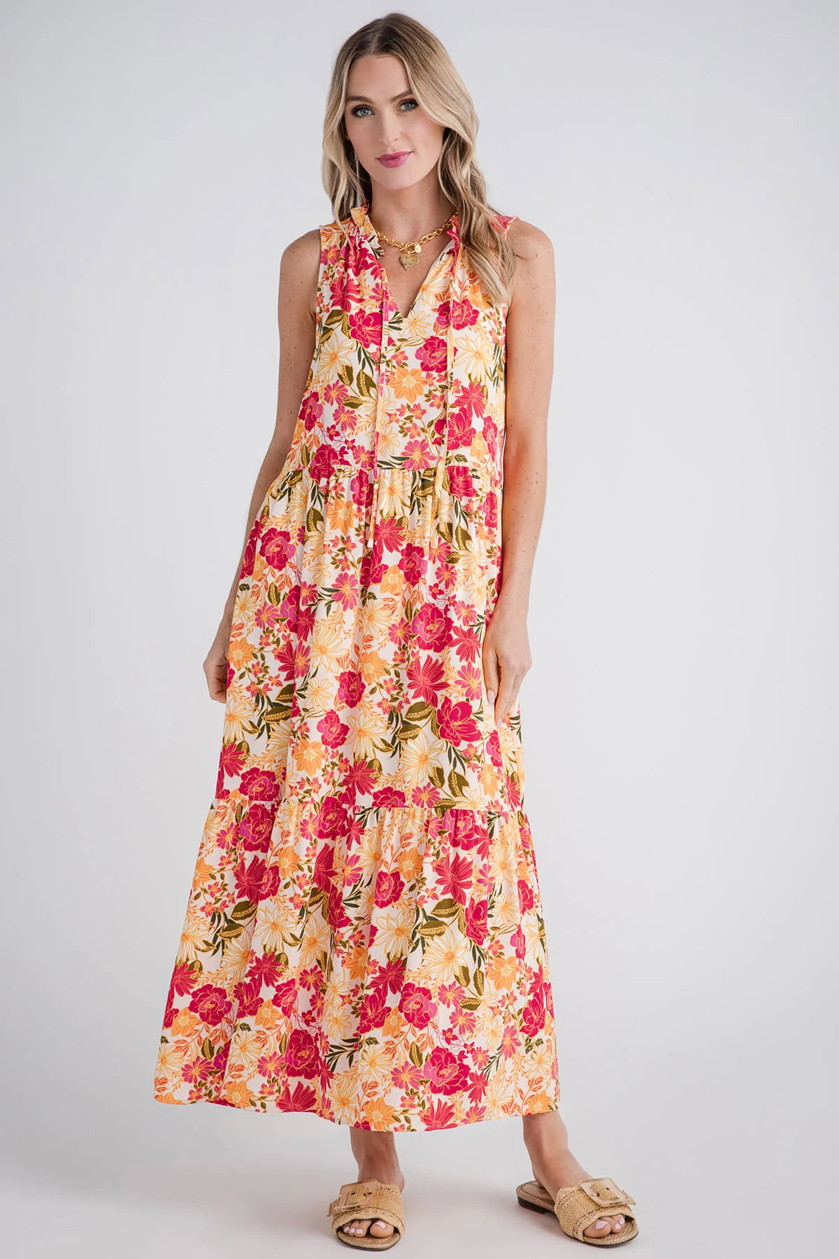 Sugarlips Split Neck Floral Maxi Dress | Social Threads