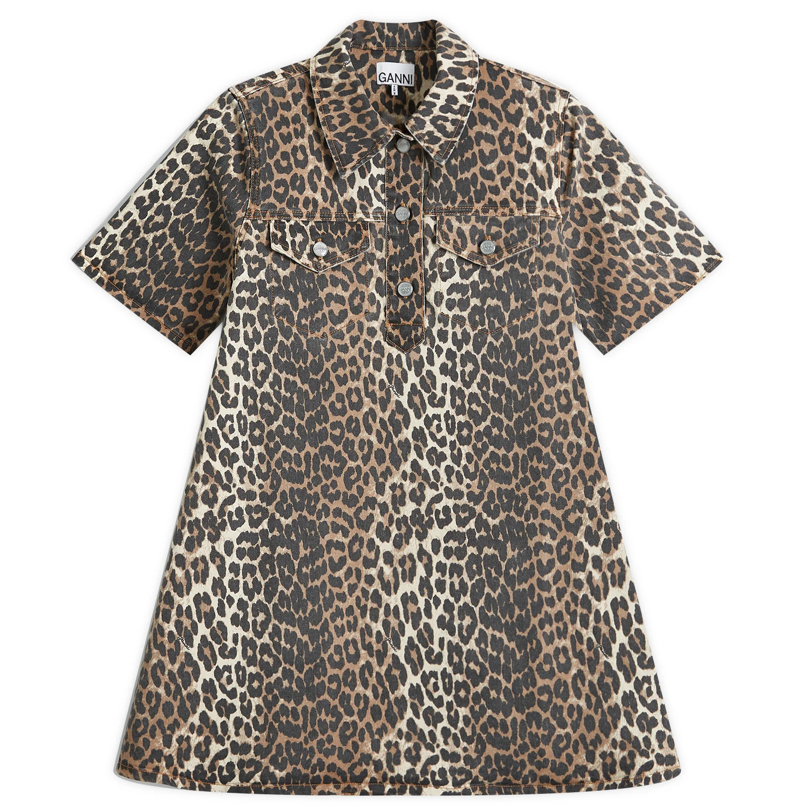 GANNI Women's Print Denim Mini Dress Leopard | END. Clothing
