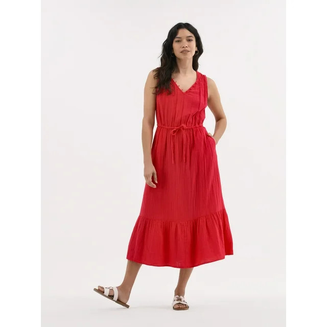 Time and Tru Women's Double Cloth Sleeveless Midi Dress, Sizes XS-XXXL | Walmart (US)