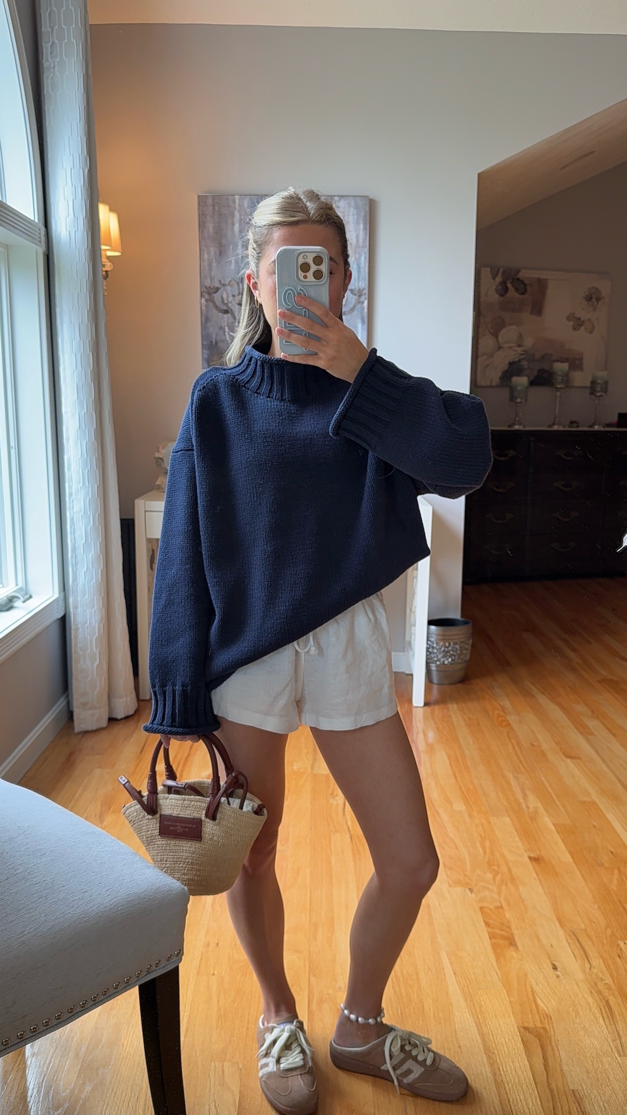 wearing an xs in sweater and linen shorts  

 #LTKootd #LTKSeasonal #LTKU