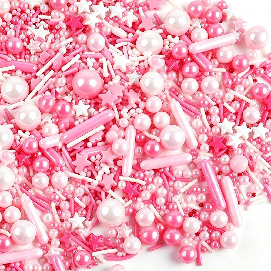 Pink Sprinkles, Edible Pearls Rod Star Sprinkles for Cakes Cupcakes | Amazon (US)