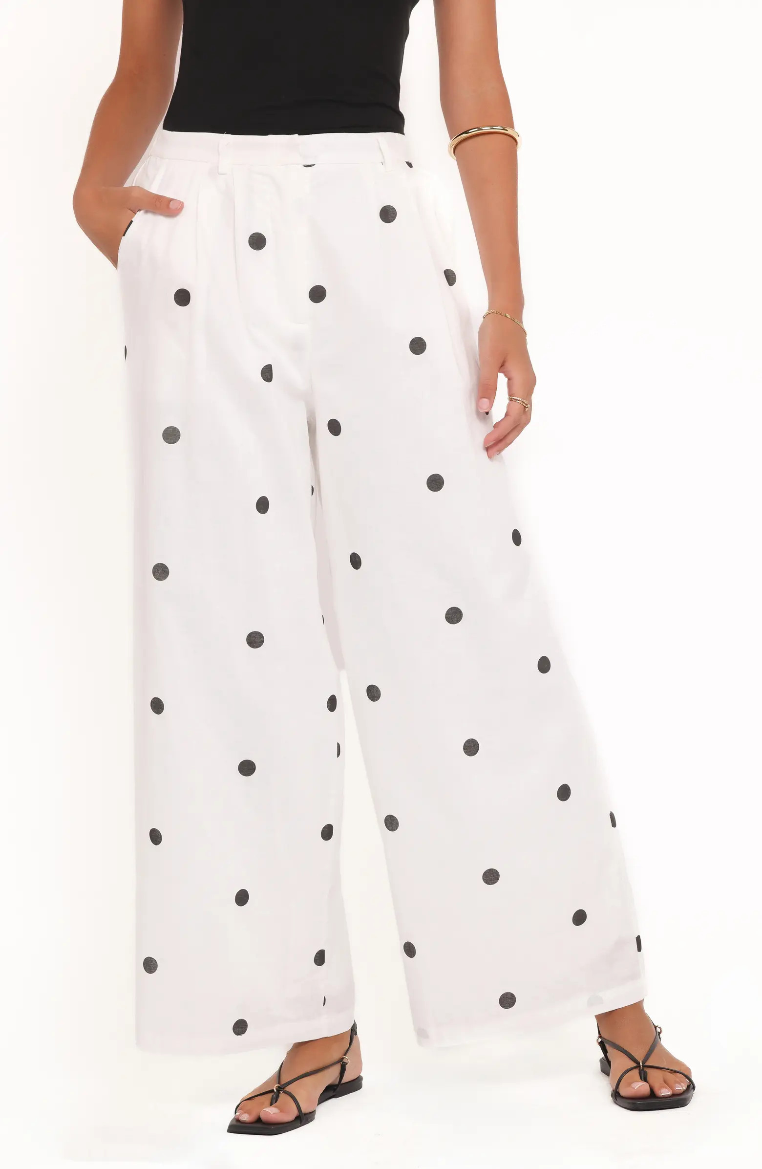 Valora Dot Wide Leg Cotton & Linen Pants | Nordstrom
