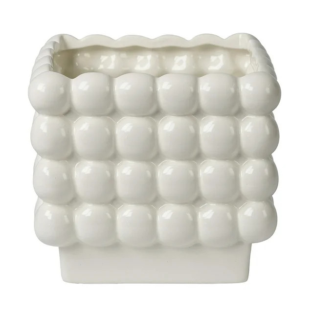 Mainstays 6”D x 5.7”H Square Ceramic Dot Planter, White | Walmart (US)