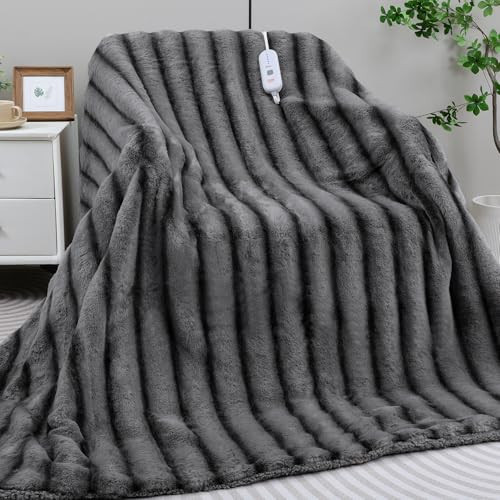 TiMiCalda Heated Blanket Electric Twin- 62"x84" Soft Thick Faux Fur Electric Blanket for Sofa with 5 Heat Levels & 4 Hours Auto-Off Overheat Protection, Warm Cozy Gifts, Grey | Amazon (US)