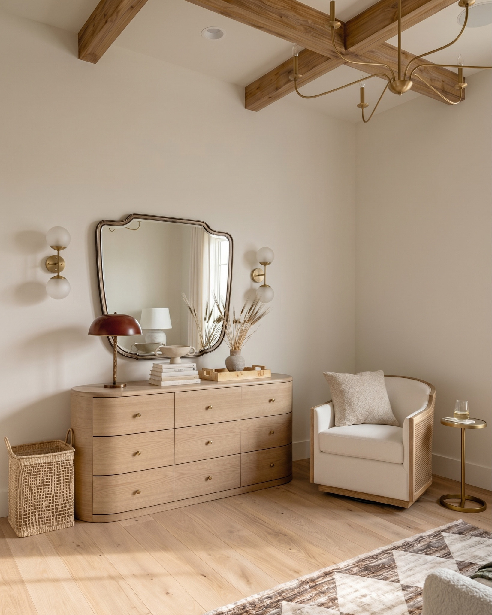 neutral upholstered bed frame curved footboard
boucle bed frame cream platform bed
beige upholstered bed modern soft frame
light wood nightstand with cane drawers
rattan nightstand 3 drawer natural wood
ceramic table lamp white textured base
modern white bedside lamp neutral shade
floral wallpaper neutral beige large scale print
vintage style floral wall mural soft neutral tones
brass wall sconces double globe modern
gold wall sconce round glass shade
framed horse artwork vintage equestrian wall art
neutral wall art set above bed warm tones
textured bench upholstered end of bed bench
boucle bench cream bedroom bench rounded edges
green throw blanket textured knit olive throw
neutral bedding set beige layered bedding
decorative throw pillows neutral green accent pillow
geometric area rug brown cream diamond pattern
modern neutral rug high pile bedroom rug
wood ceiling beams exposed rustic beams
brass chandelier modern minimalist curved arms
ceramic vase large neutral decor vase
faux floral arrangement yellow white flowers
wood dresser natural oak bedroom furniture
neutral bedroom decor warm minimalist aesthetic


#LTKHome #LTKSaleAlert