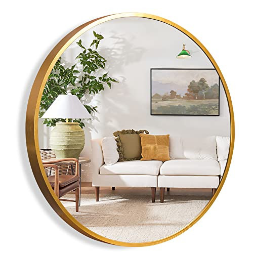 NeuType Round Mirror 32inch Circle Mirror Metal Framed Wall Mirror Large Vanity Hanging Decorative Mirrors for Wall Bathroom Bedroom Living Room (Gold, 32" x 32") | Amazon (US)