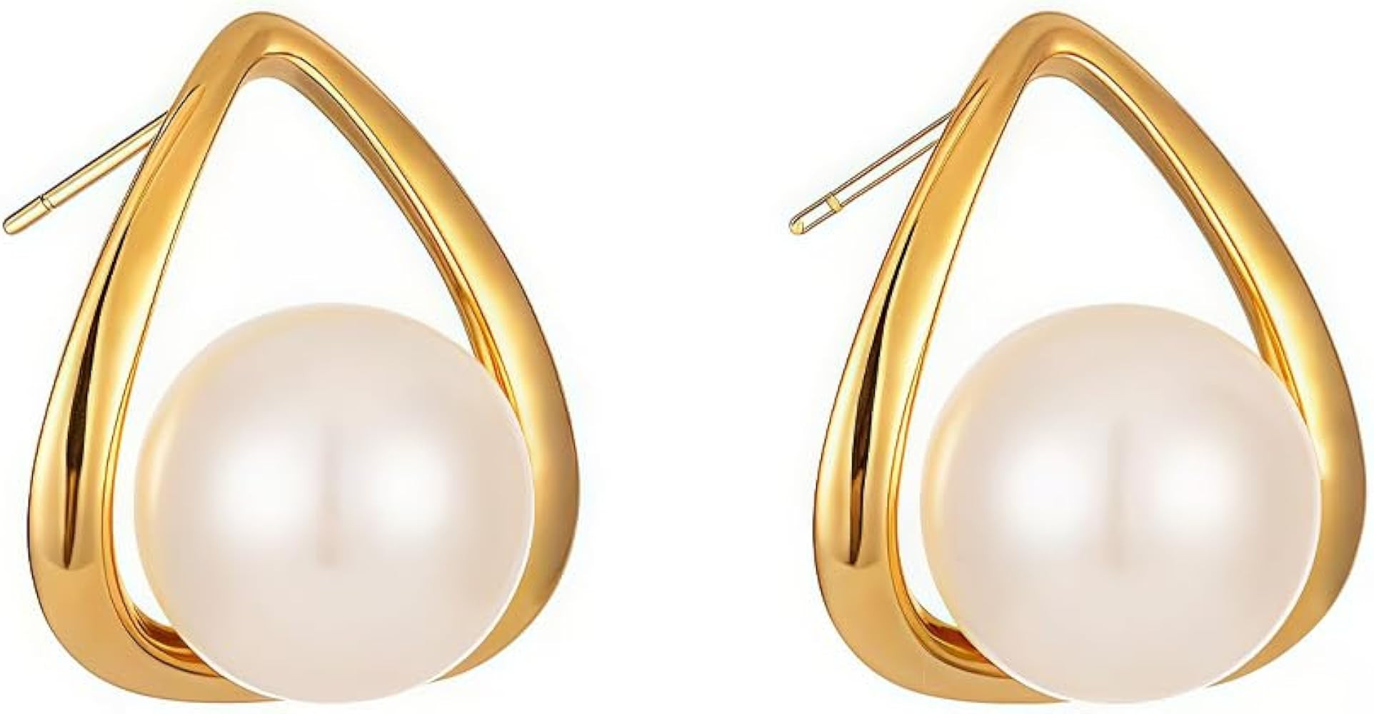 Fanmusic gold earrings for women -Stylish Gold-Plated Pearl Earrings,Hypoallergenic Women's Stud ... | Amazon (US)