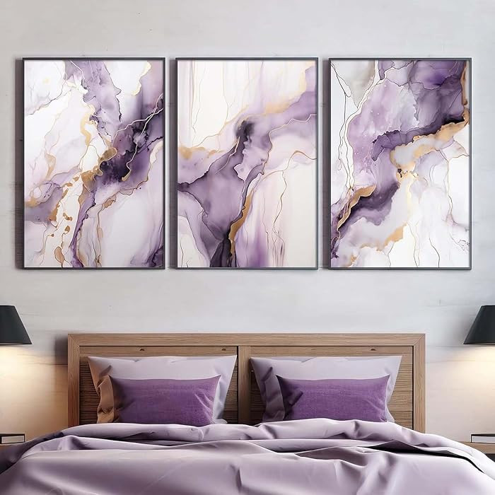 Purple Painting Abstract Pictures Gold Foil Artwork Modern Abstract Picture Purple and Gold Artwo... | Amazon (US)