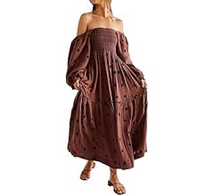 ABYOVRT Women Floral Embroidered Maxi Dress Long Puff Sleeve Square Neck Bohemian Flowy Dress wit... | Amazon (US)