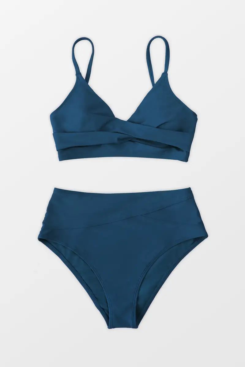 Marsala Nail Blue Twist High Waisted Bikini | Cupshe US