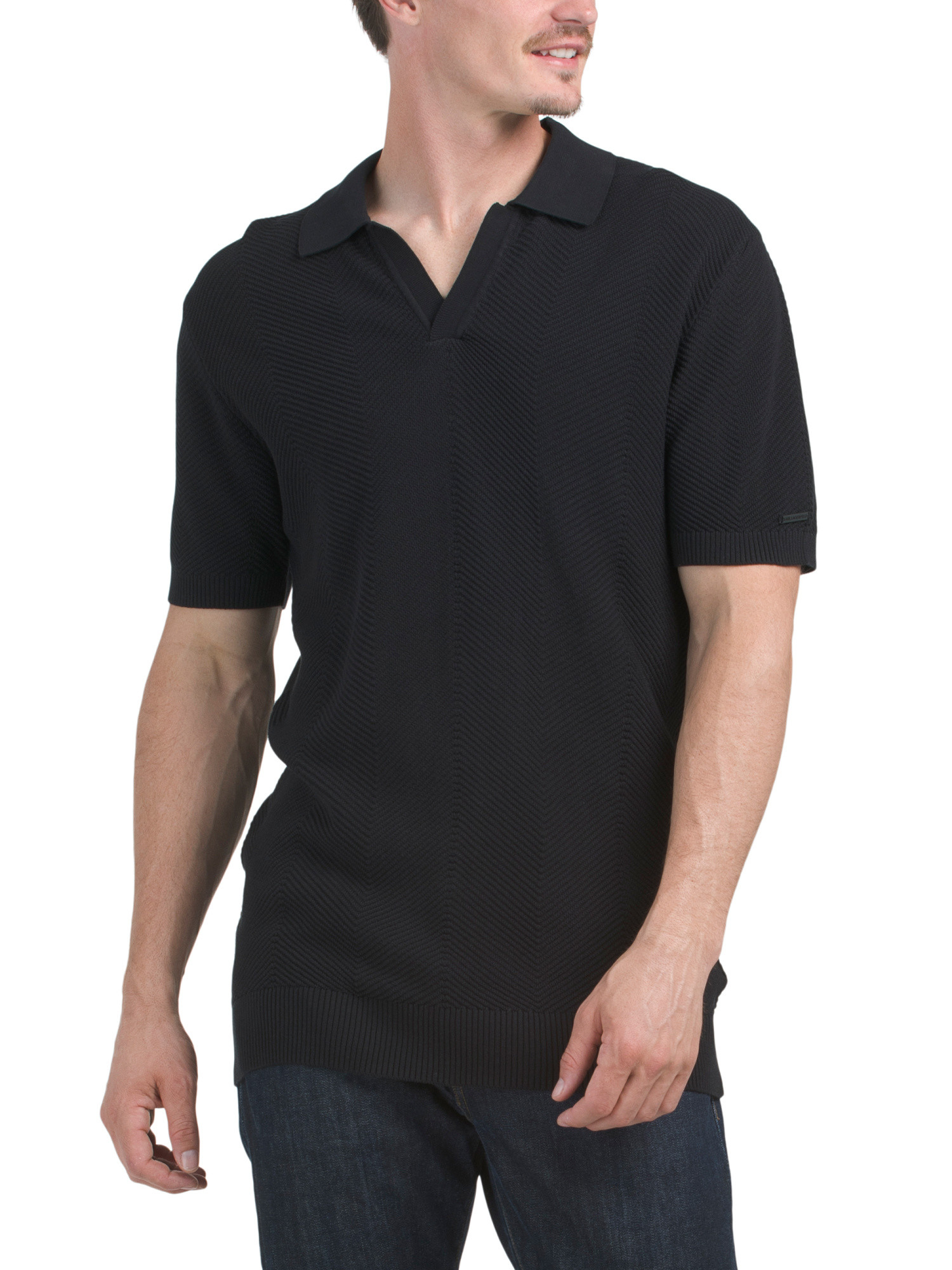Textured Johnny Collar Sweater Polo Top | TJ Maxx
