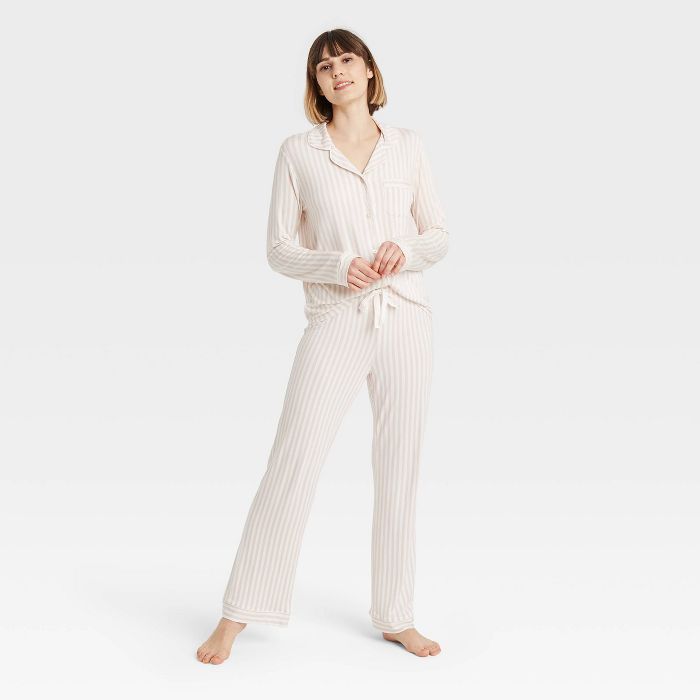 Women&#39;s Beautifully Soft Long Sleeve Notch Collar Top and Pants Pajama Set - Stars Above&#848... | Target