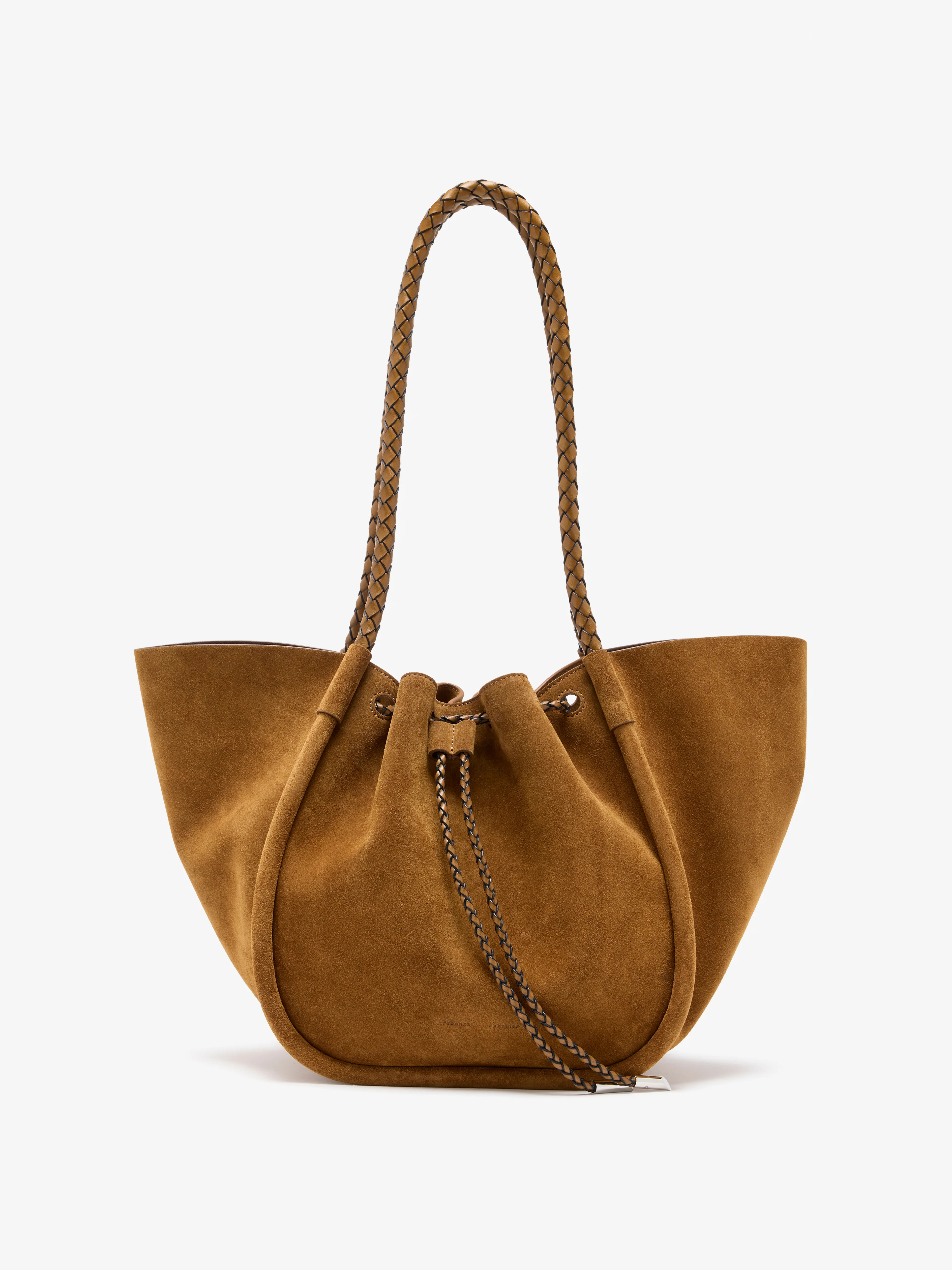 Proenza Schouler Large Ruched Tote in Suede and Braided Calf- Hazelnut | Proenza Schouler LLC