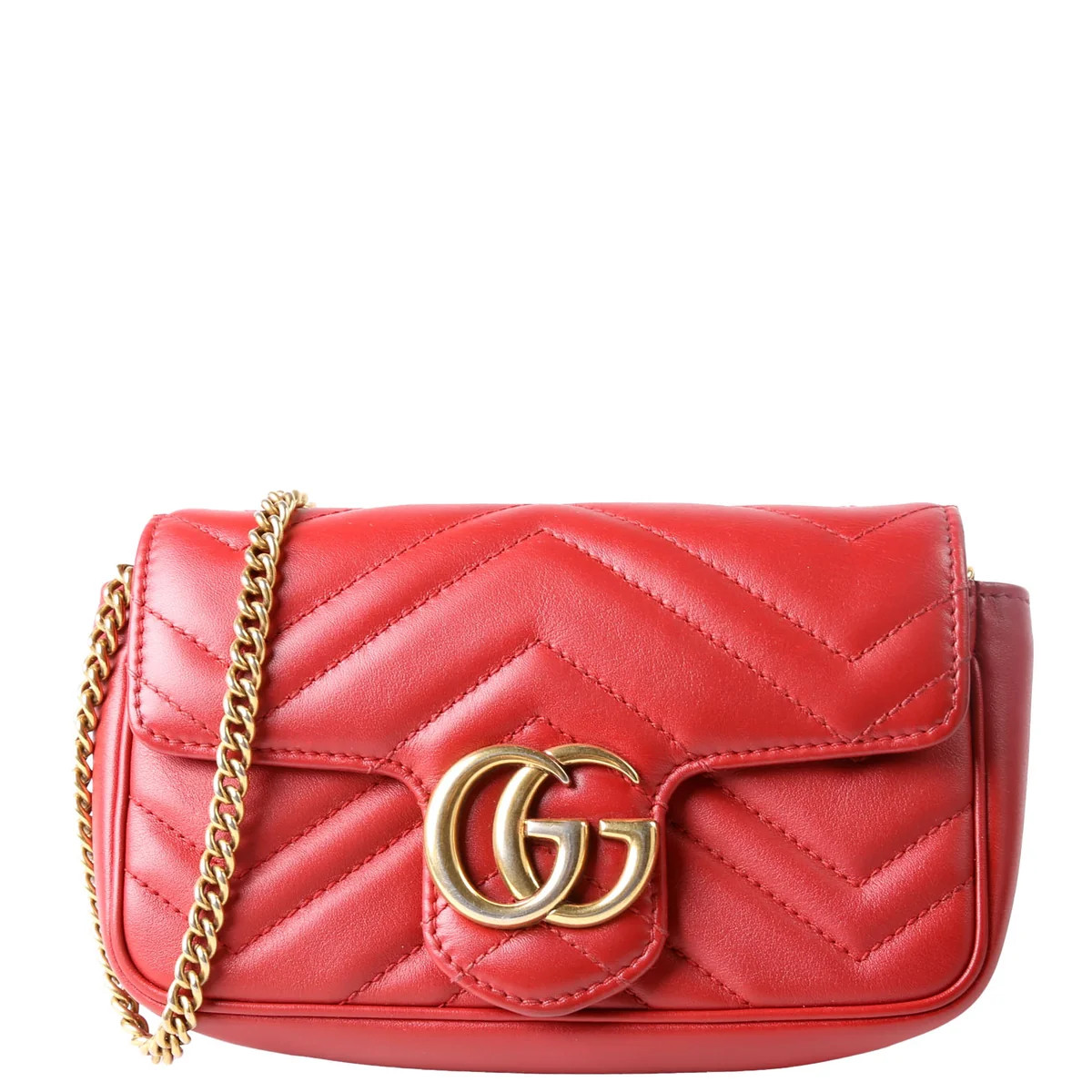 476433 Marmont Leather Super Mini Flap Red/Gold | Keeks Designer Handbags