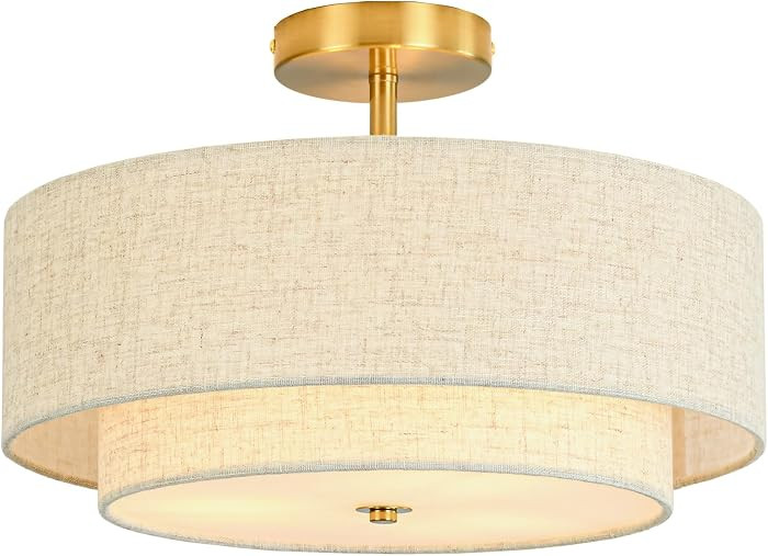 16" Semi Flush Mount Ceiling Light, 3-Light Gold Drum Ceiling Light Fixture | Amazon (US)