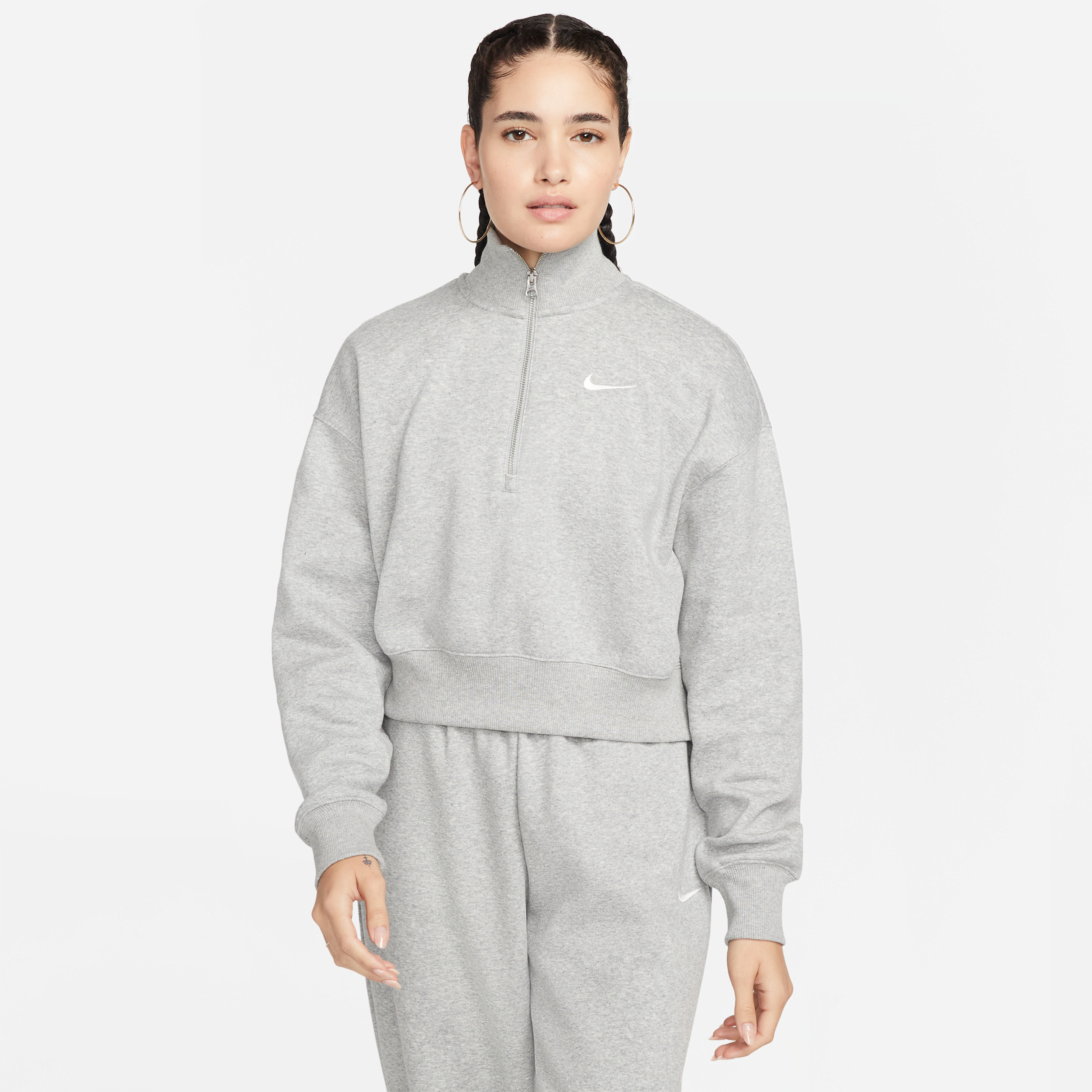 Women's Nike Sportswear Phoenix Fleece 1/4-Zip Cropped Sweatshirt in Grey | DQ5767-063 | Nike (US)