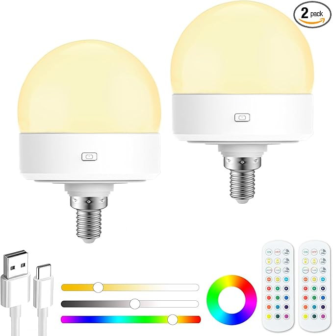 Rechargeable Light Bulbs With Remote - E12 Battery Operated Light Bulb No Electricity, Detachable... | Amazon (US)