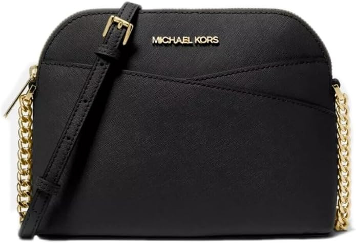 Michael Kors Womens Dome Jet Set Medium Crossbody Leather Handbag (Black/Gold) | Amazon (US)